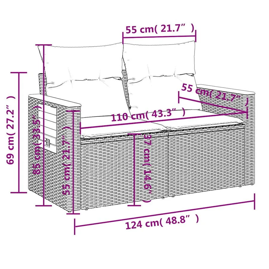Salon de jardin avec coussins 8 pcs beige résine tressée - 19