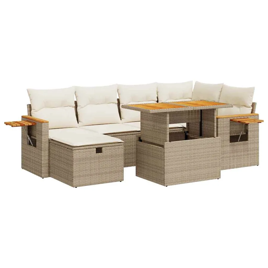 Salon de jardin avec coussins 8 pcs beige résine tressée - 2