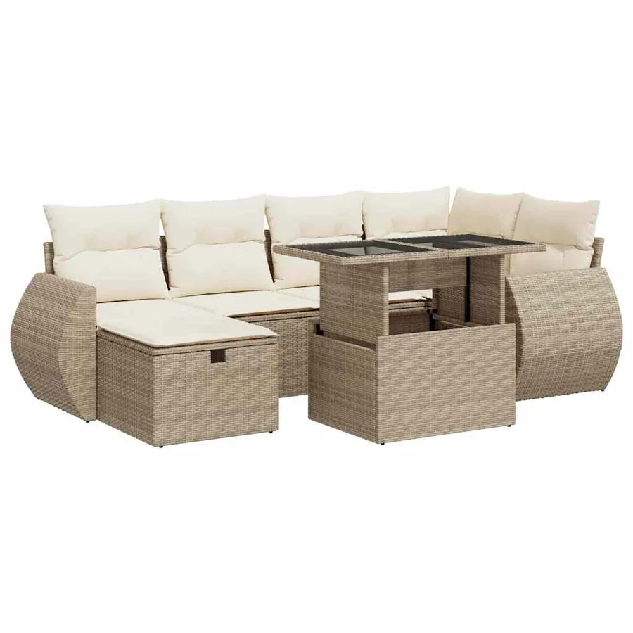 Salon de jardin avec coussins 7 pcs beige résine tressée - 2