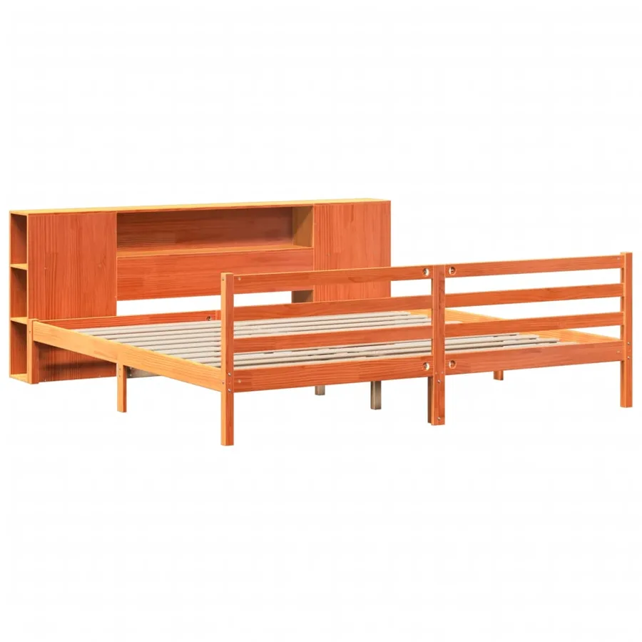 Lit bibliothèque sans matelas cire marron 200x200 cm pin massif - 3