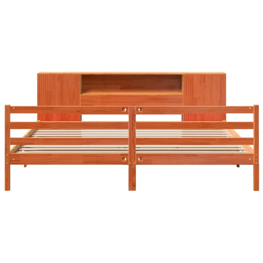 Lit bibliothèque sans matelas cire marron 200x200 cm pin massif - 4