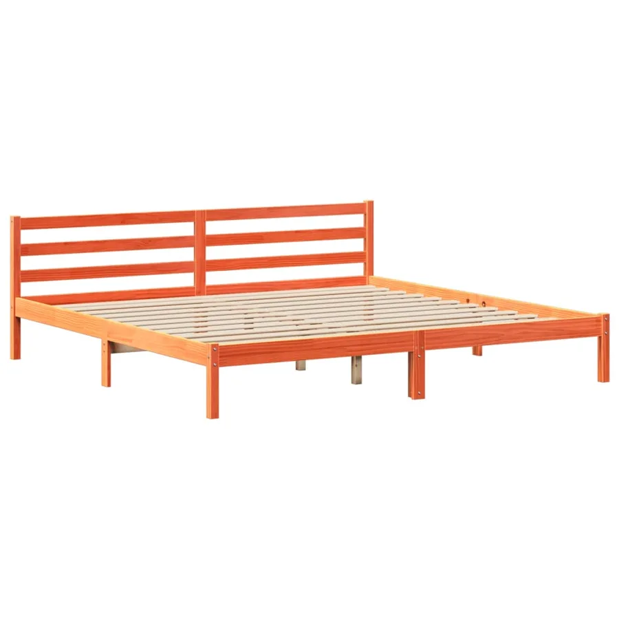Lit bibliothèque sans matelas cire marron 200x200 cm pin massif - 5