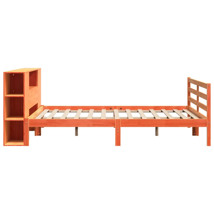 Lit bibliothèque sans matelas cire marron 200x200 cm pin massif - 7