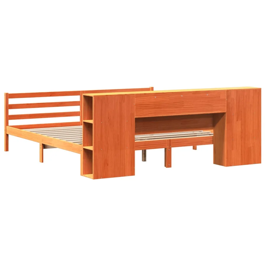 Lit bibliothèque sans matelas cire marron 200x200 cm pin massif - 8