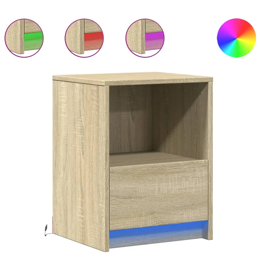 Armoire de chevet avec lumières LED chêne sonoma - 2