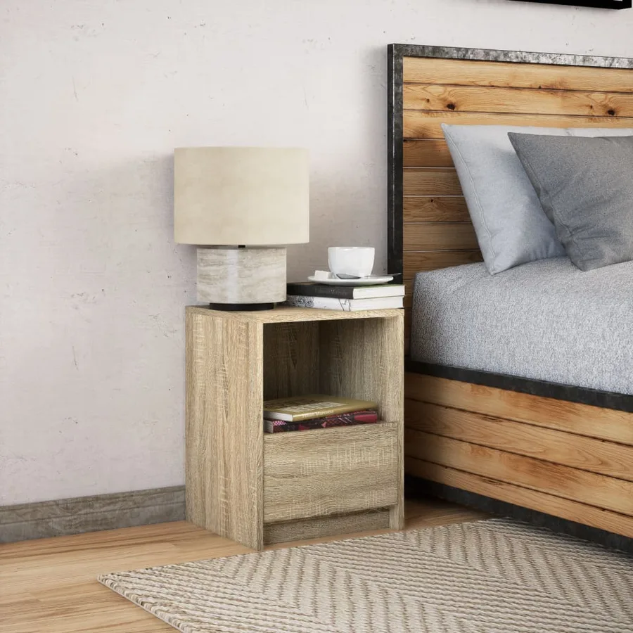 Armoire de chevet avec lumières LED chêne sonoma - 4