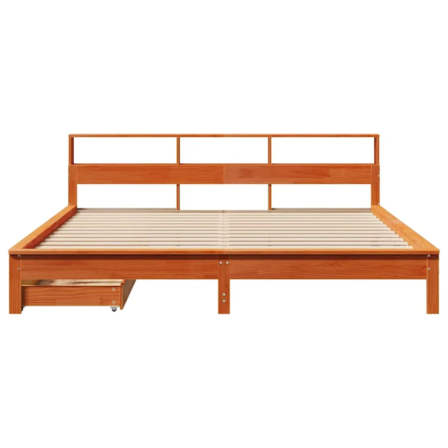Lit bibliothèque sans matelas cire marron 200x200 cm pin massif - 4