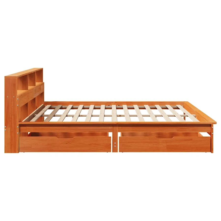 Lit bibliothèque sans matelas cire marron 200x200 cm pin massif - 5