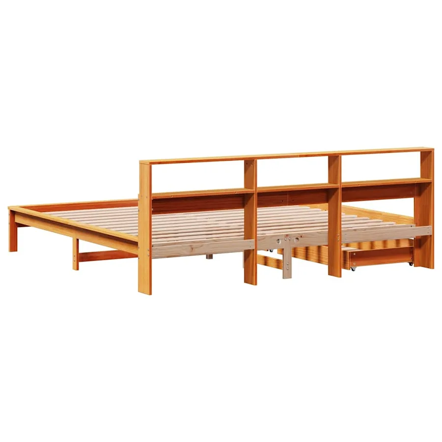 Lit bibliothèque sans matelas cire marron 200x200 cm pin massif - 6