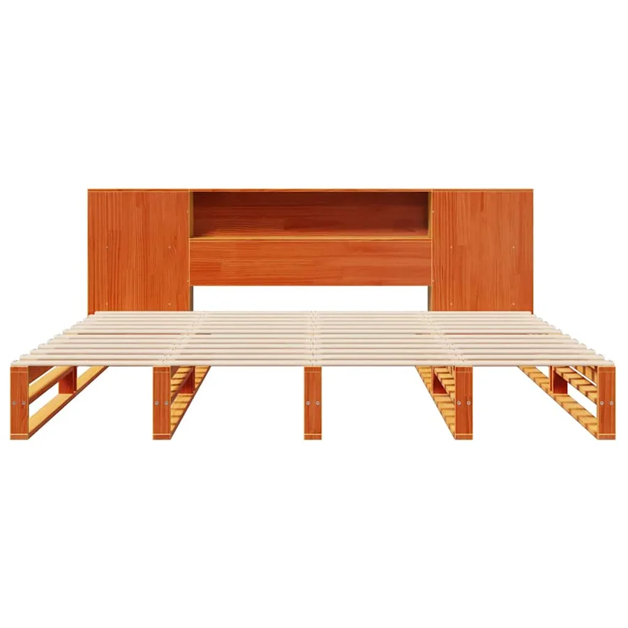Lit bibliothèque sans matelas cire marron 200x200cm bois massif - 5
