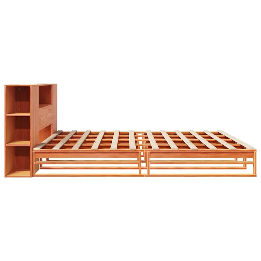 Lit bibliothèque sans matelas cire marron 200x200cm bois massif - 7