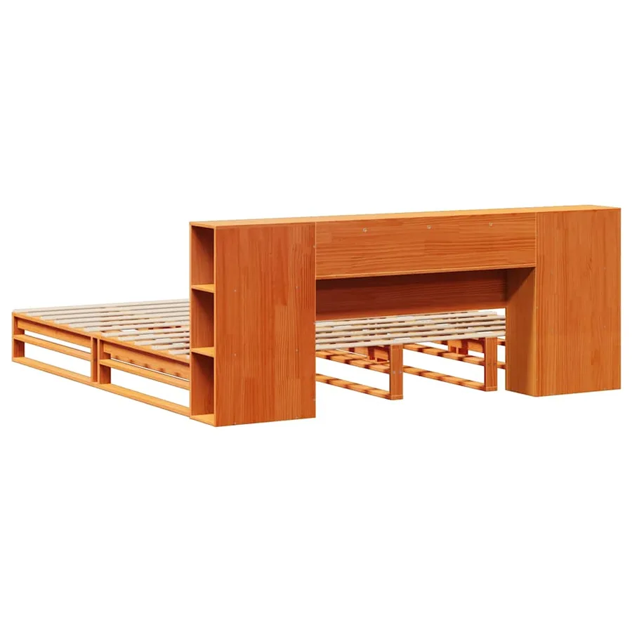 Lit bibliothèque sans matelas cire marron 200x200cm bois massif - 8