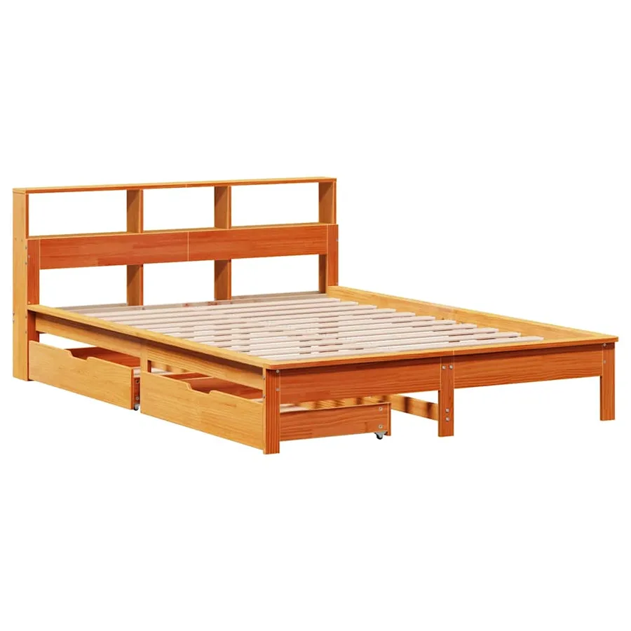 Lit bibliothèque sans matelas cire marron 120x200 cm pin massif - 3
