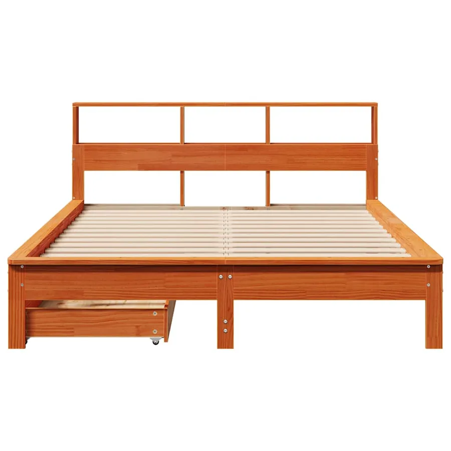 Lit bibliothèque sans matelas cire marron 120x200 cm pin massif - 4