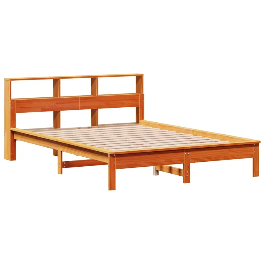 Lit bibliothèque sans matelas cire marron 120x200 cm pin massif - 7