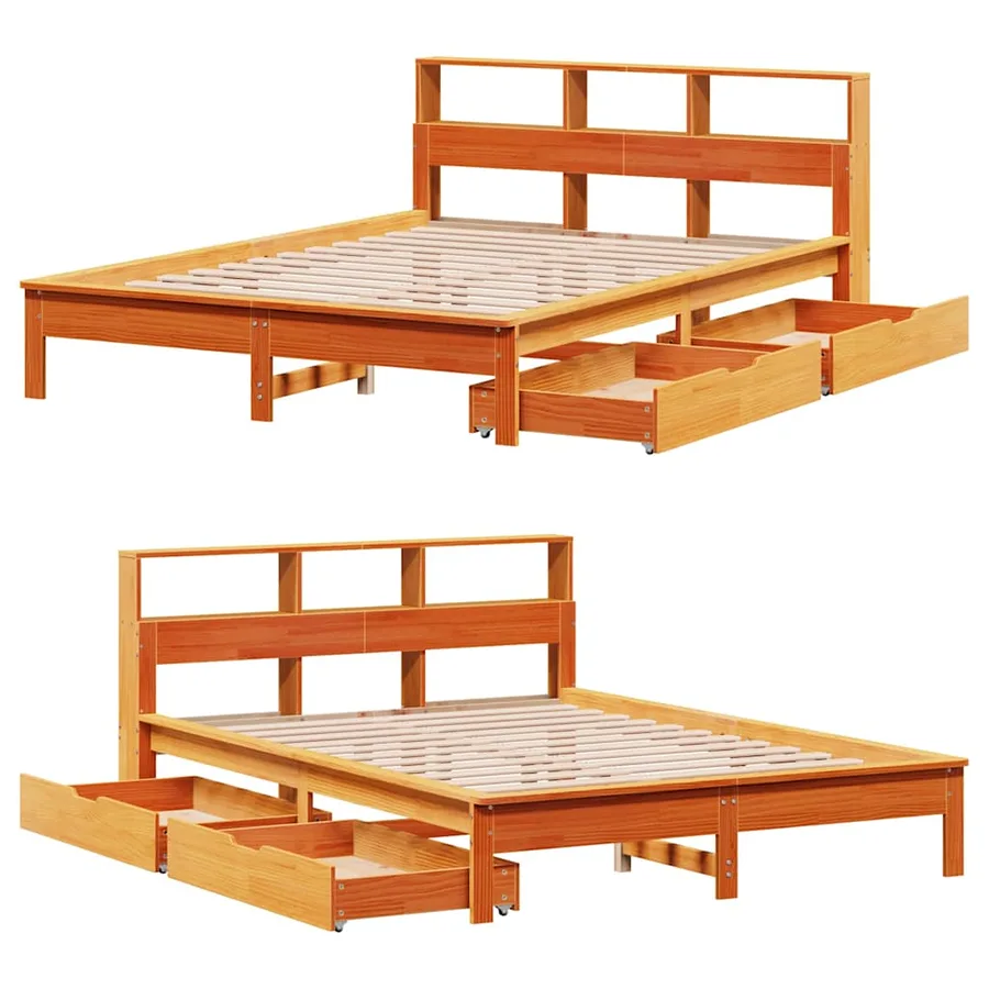 Lit bibliothèque sans matelas cire marron 120x200 cm pin massif - 9