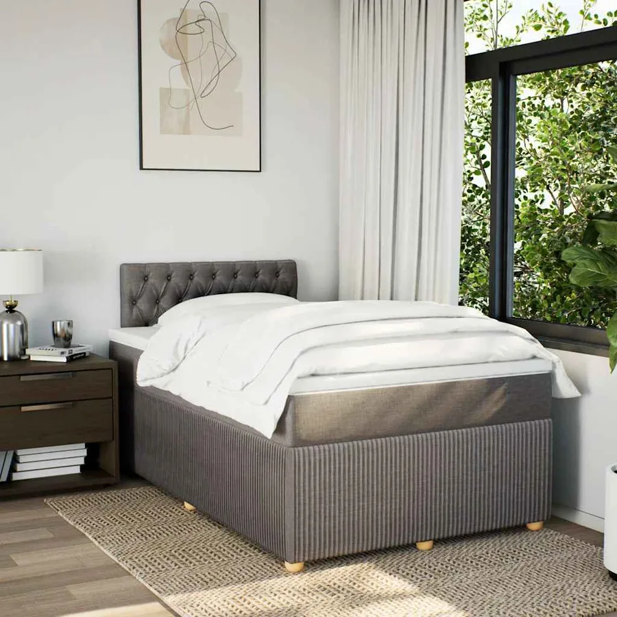 Sommier à lattes de lit avec matelas taupe 120x190 cm tissu - 4