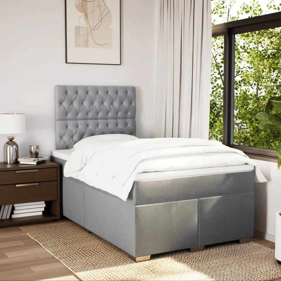 Sommier à lattes de lit et matelas gris clair 120x190 cm tissu - 3