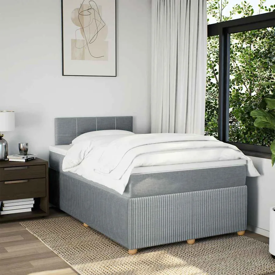 Sommier à lattes de lit et matelas gris clair 120x190 cm tissu - 4