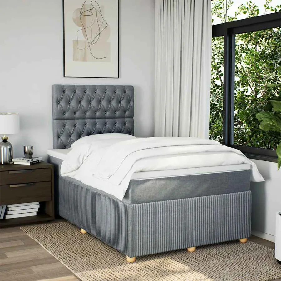 Sommier à lattes de lit et matelas gris clair 120x190 cm tissu - 5