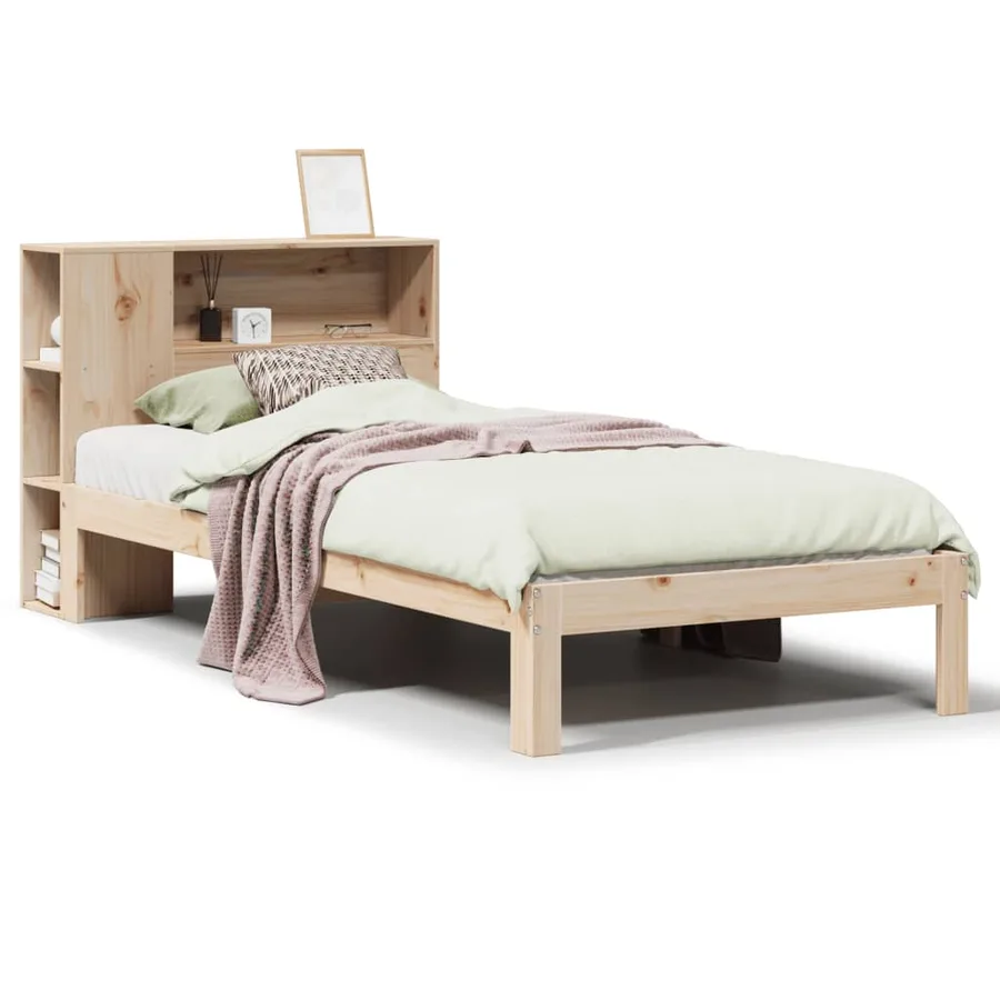 Lit bibliothèque sans matelas 75x190 cm bois de pin massif - 2