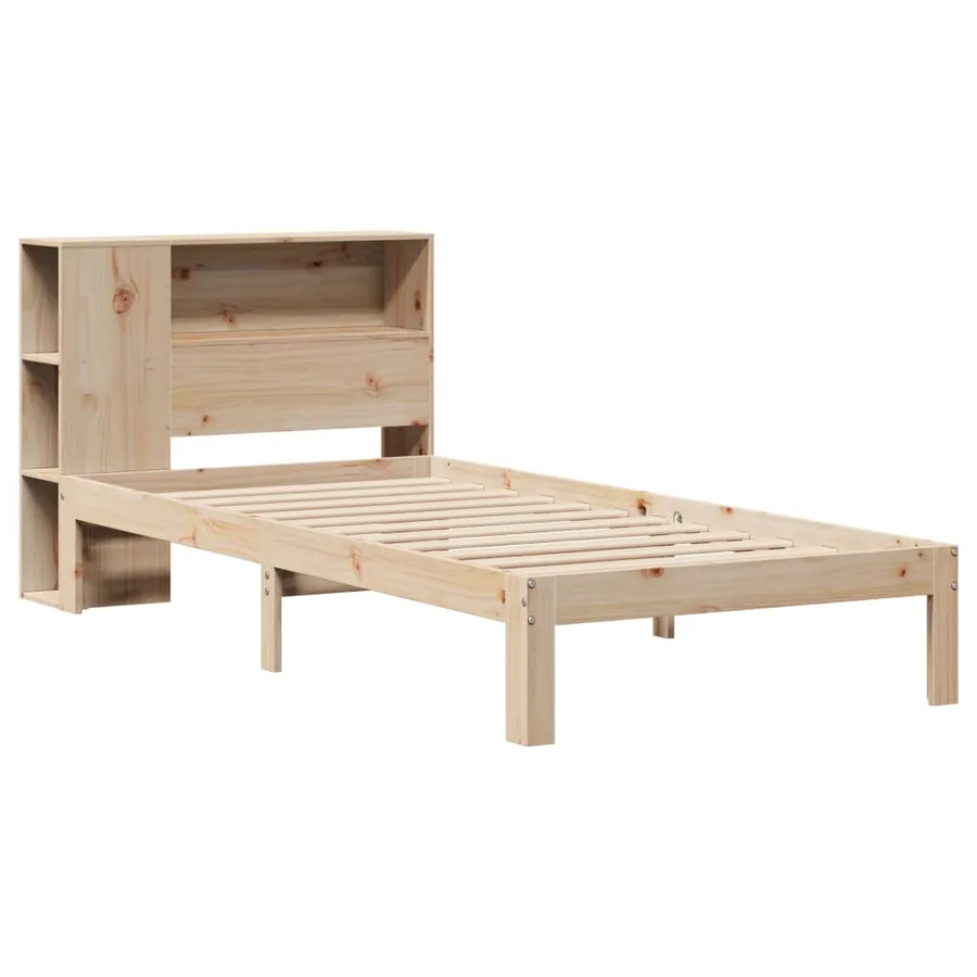 Lit bibliothèque sans matelas 75x190 cm bois de pin massif - 3