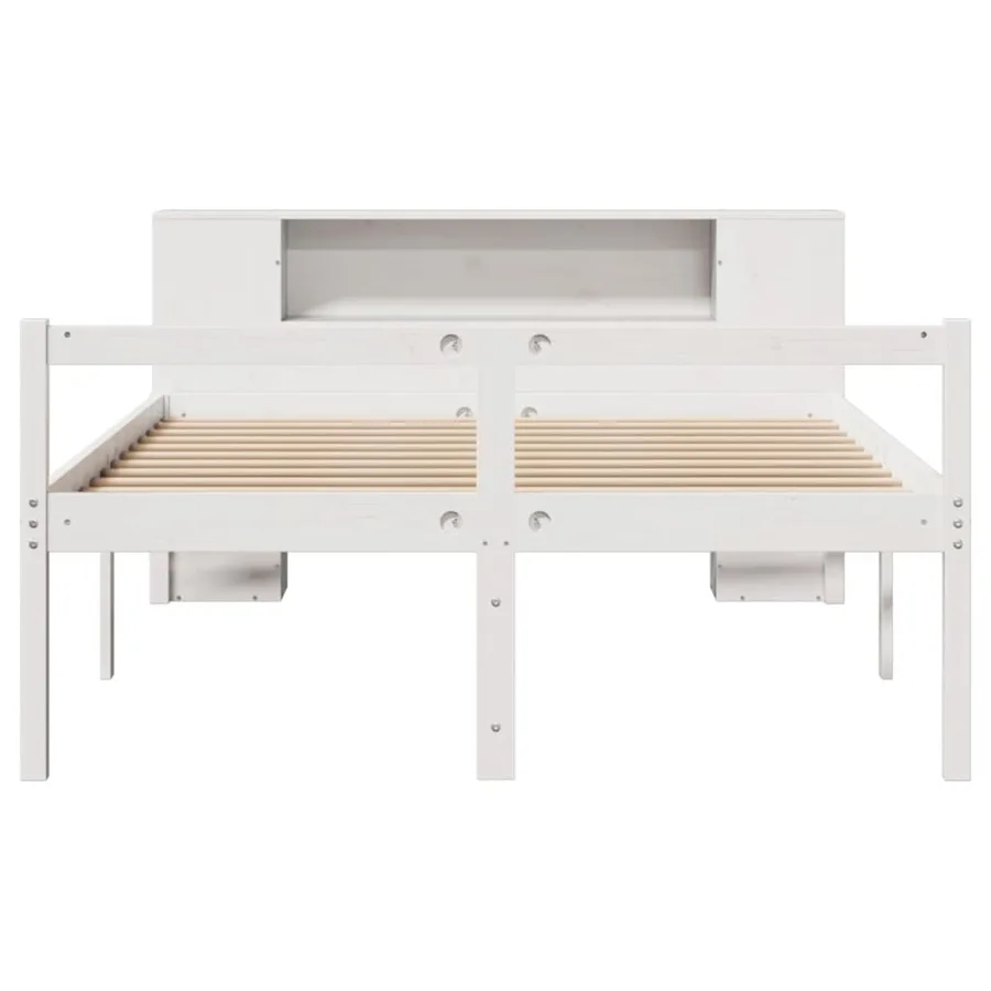 Lit bibliothèque sans matelas blanc 120x200 cm bois pin massif - 4