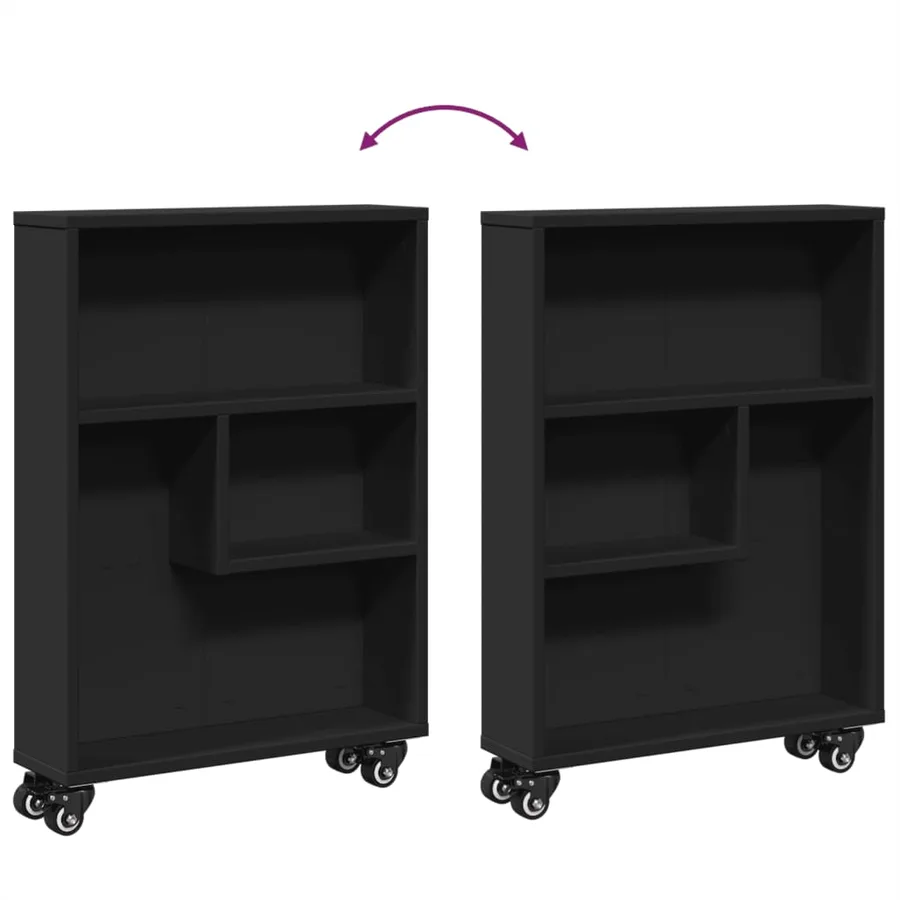 Chariot de rangement étroit noir 48x13x68 cm bois d'ingénierie - 7