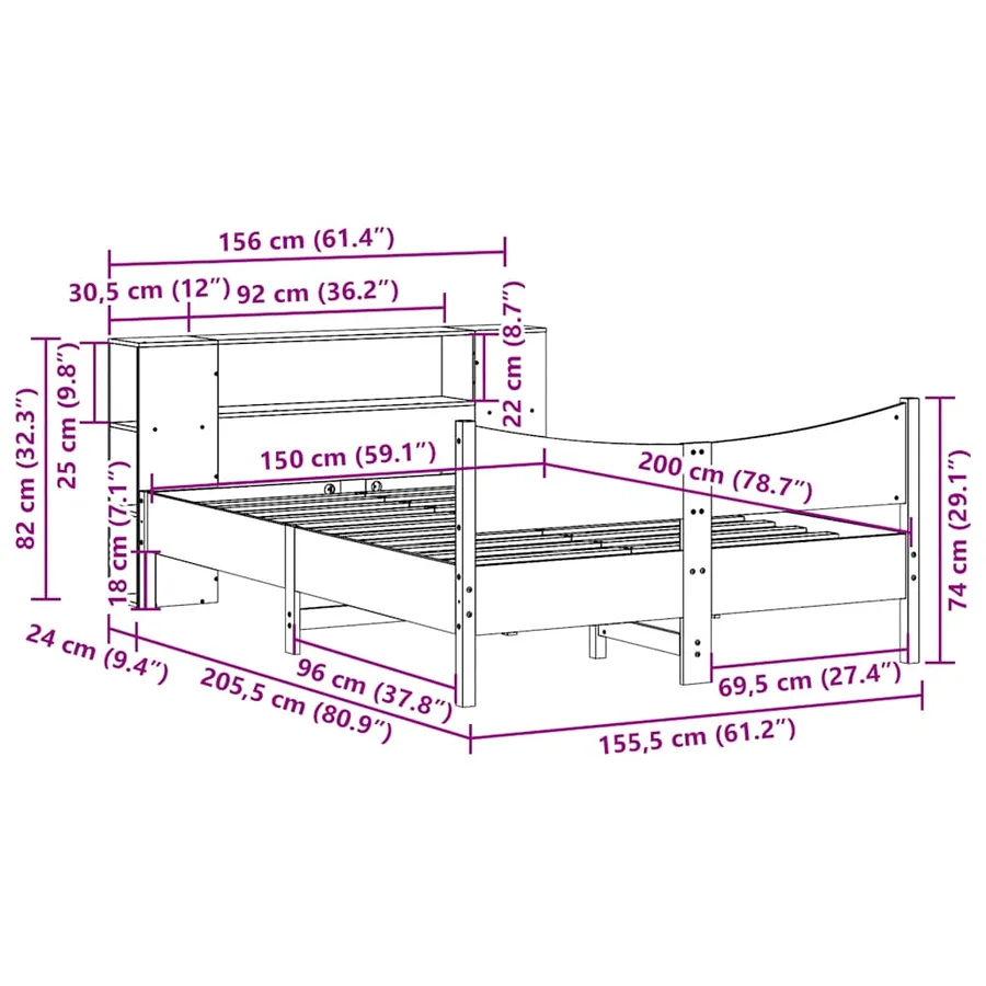 Cadre de lit sans matelas blanc 150x200 cm bois de pin massif - 11