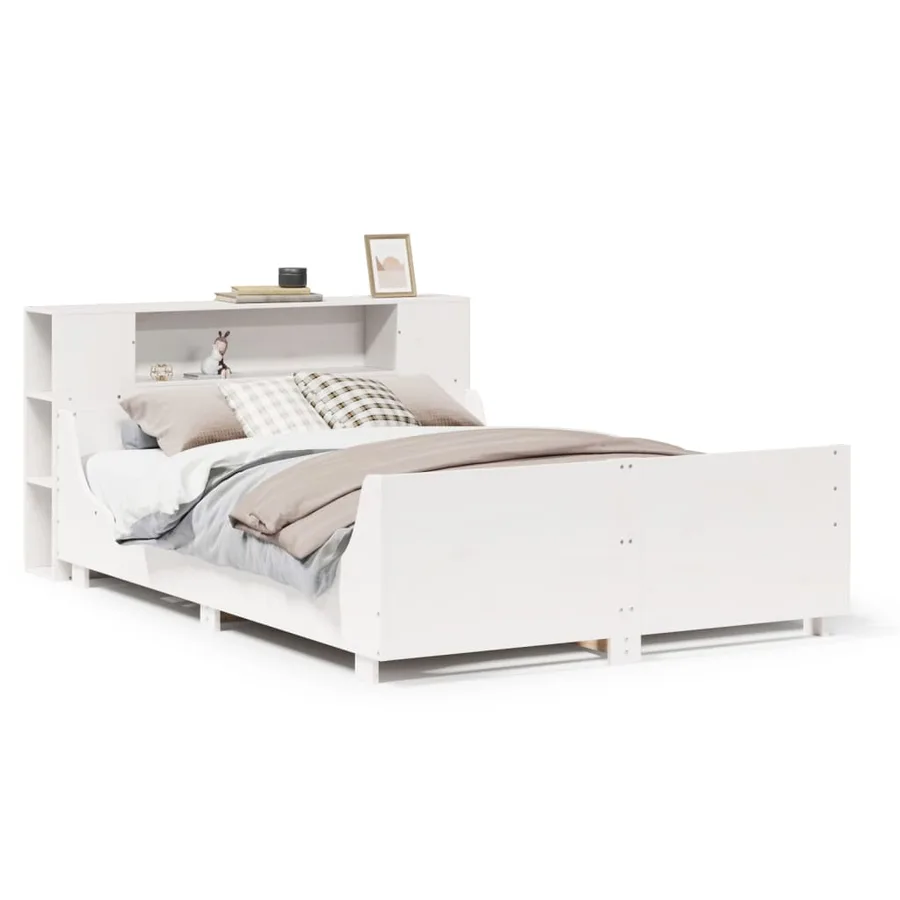 Cadre de lit sans matelas blanc 150x200 cm bois de pin massif - 2