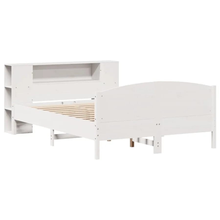 Lit bibliothèque sans matelas blanc 150x200 cm bois pin massif - 3
