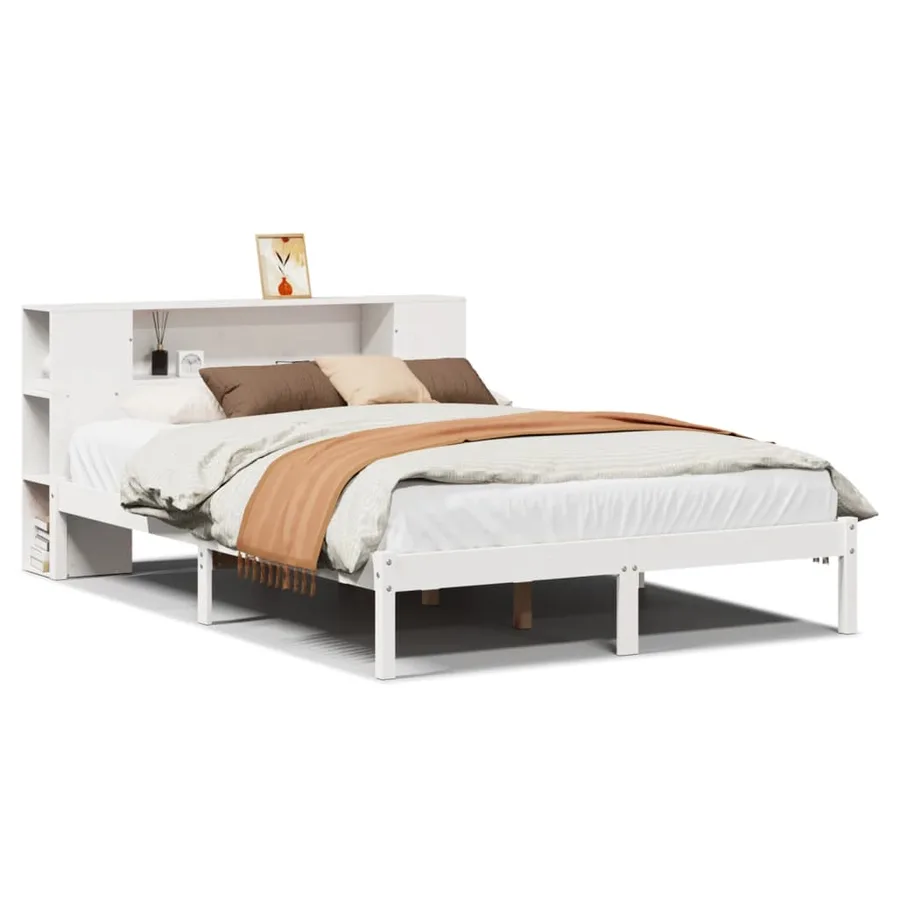 Lit bibliothèque sans matelas blanc 140x190 cm bois pin massif - 2