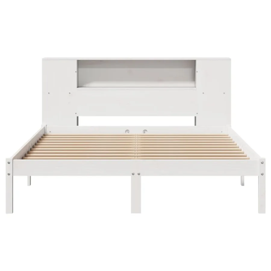 Lit bibliothèque sans matelas blanc 140x190 cm bois pin massif - 4