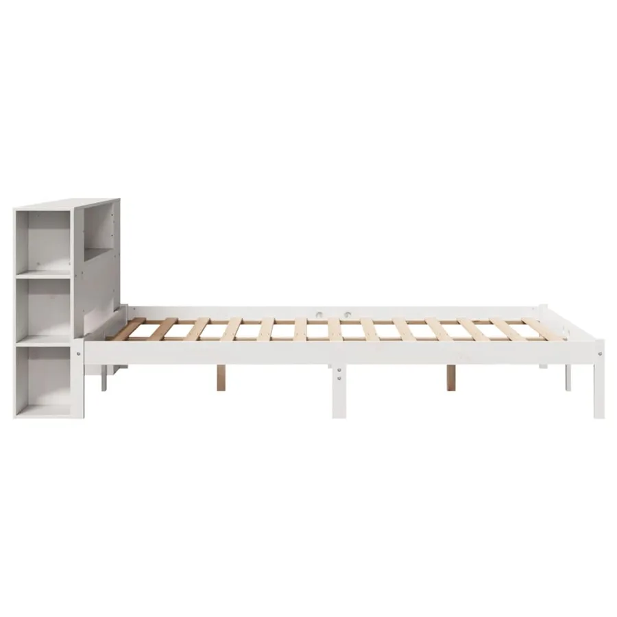 Lit bibliothèque sans matelas blanc 140x190 cm bois pin massif - 7