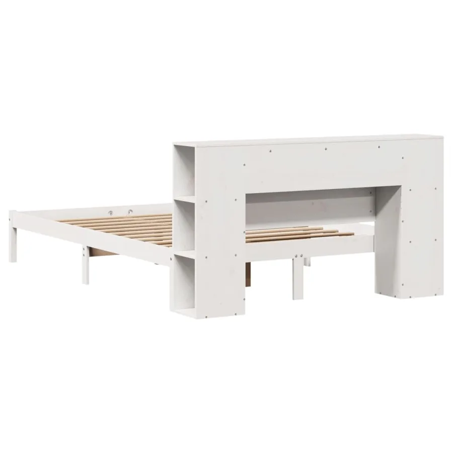Lit bibliothèque sans matelas blanc 140x190 cm bois pin massif - 8