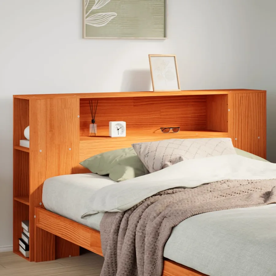 Tête de lit avec rangement cire marron 140cm bois massif de pin