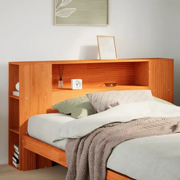 Tête de lit avec rangement cire marron 140cm bois massif de pin