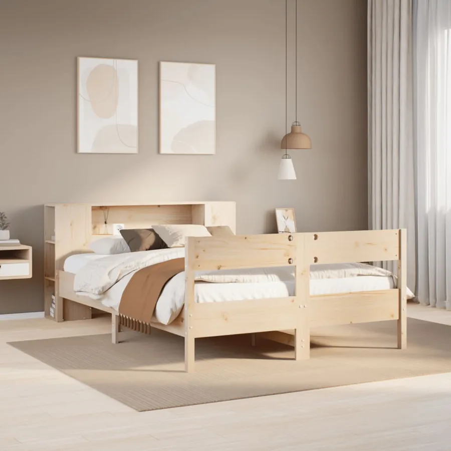 Lit bibliothèque sans matelas 135x190 cm bois de pin massif