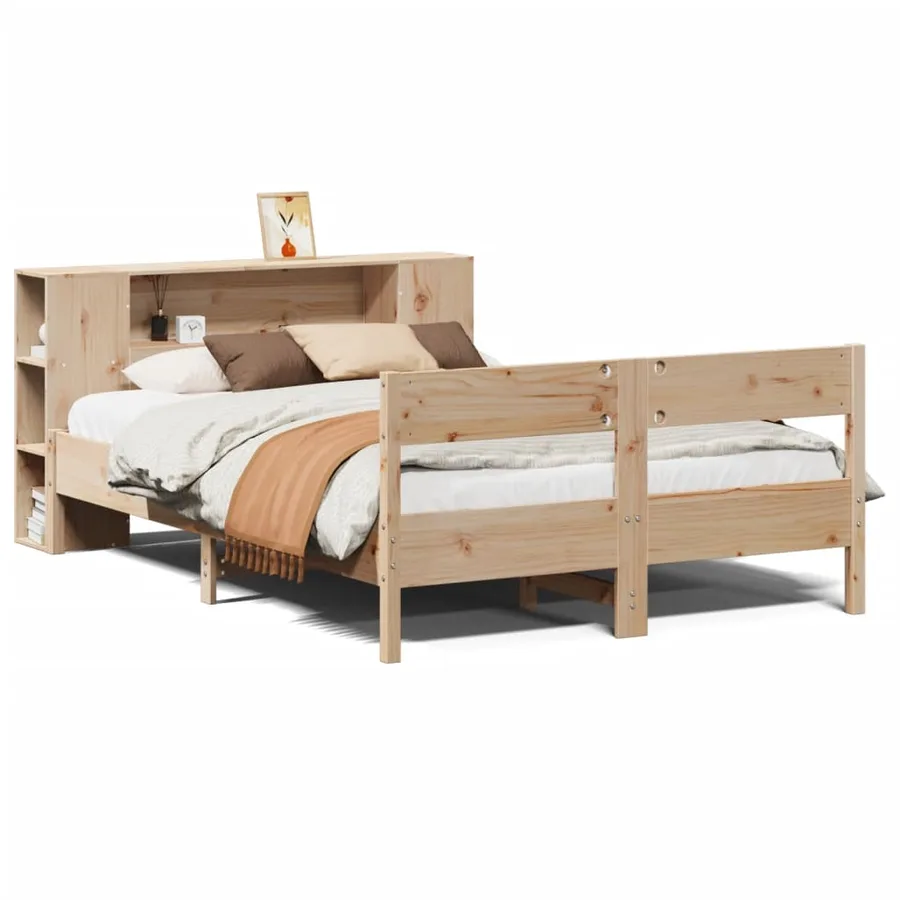 Lit bibliothèque sans matelas 135x190 cm bois de pin massif - 2