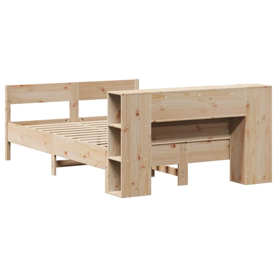 Lit bibliothèque sans matelas 135x190 cm bois de pin massif - 6