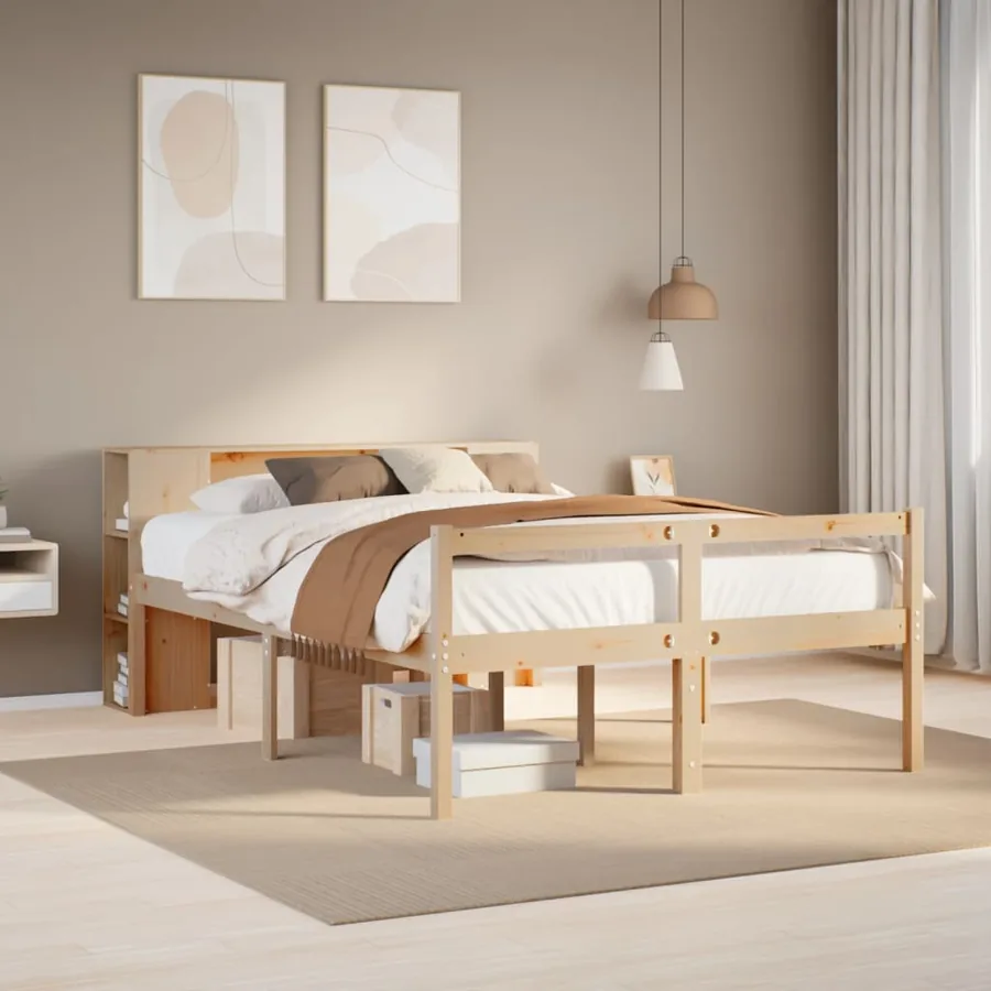 Lit bibliothèque sans matelas 135x190 cm bois de pin massif