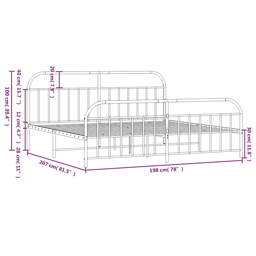 Cadre de lit métal sans matelas et pied de lit blanc 193x203 cm - 10