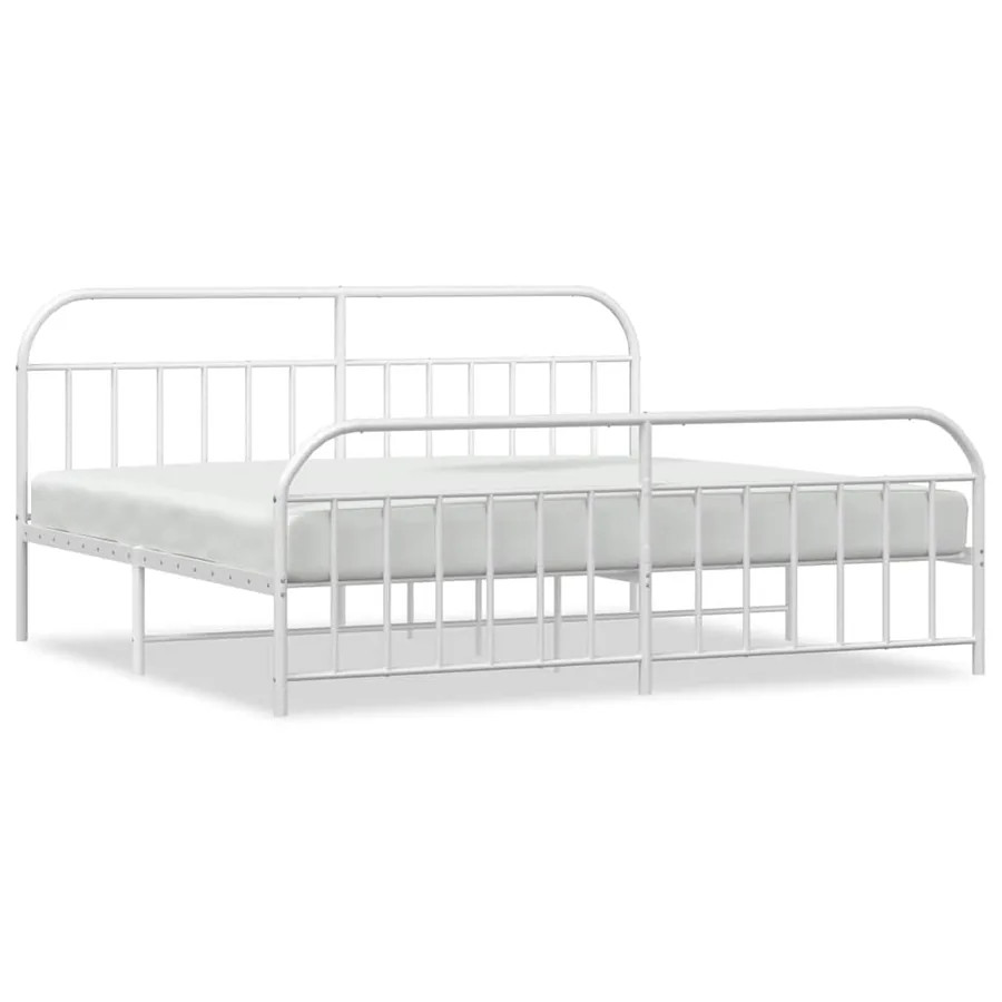 Cadre de lit métal sans matelas et pied de lit blanc 193x203 cm - 2