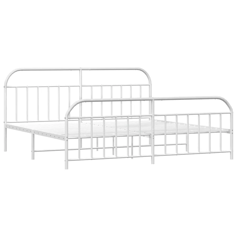 Cadre de lit métal sans matelas et pied de lit blanc 193x203 cm - 3