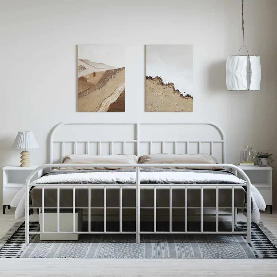 Cadre de lit métal sans matelas et pied de lit blanc 193x203 cm - 4
