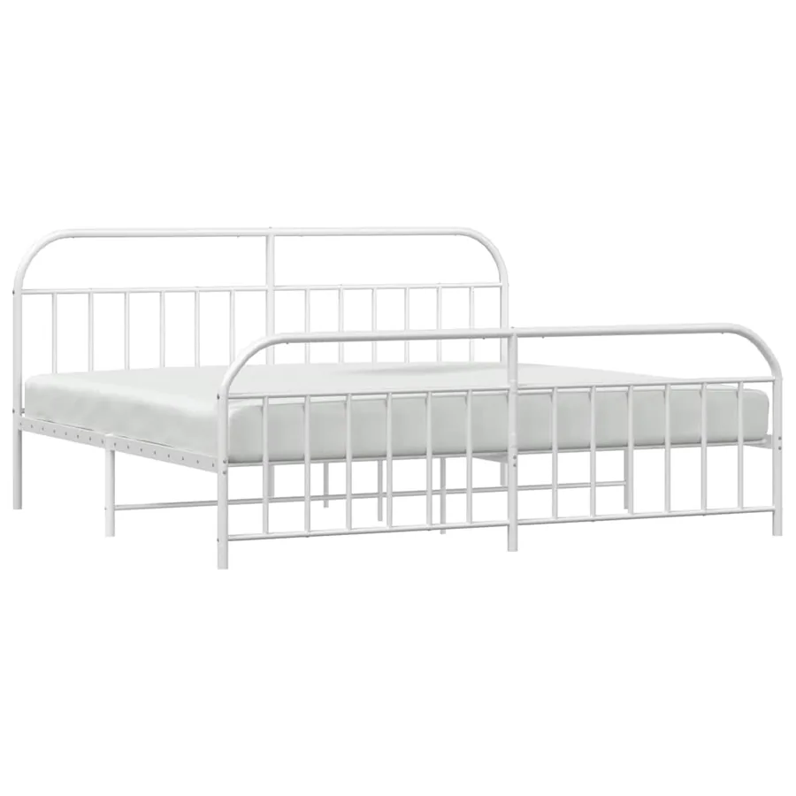 Cadre de lit métal sans matelas et pied de lit blanc 193x203 cm - 5
