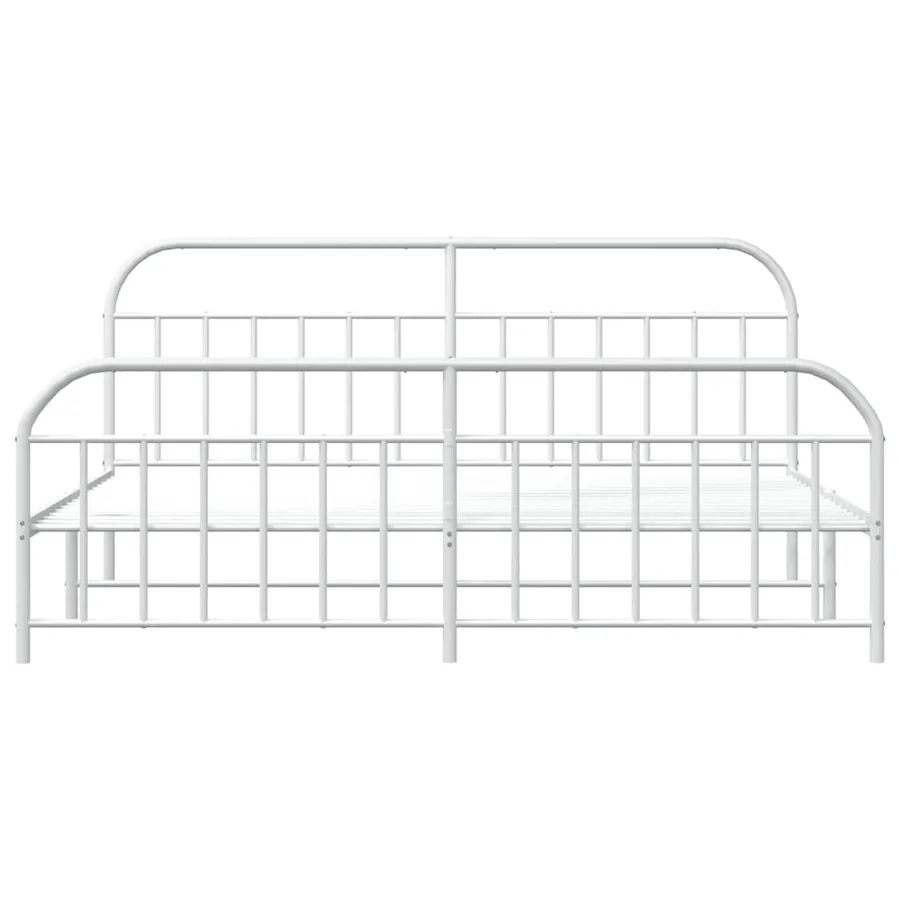 Cadre de lit métal sans matelas et pied de lit blanc 193x203 cm - 6