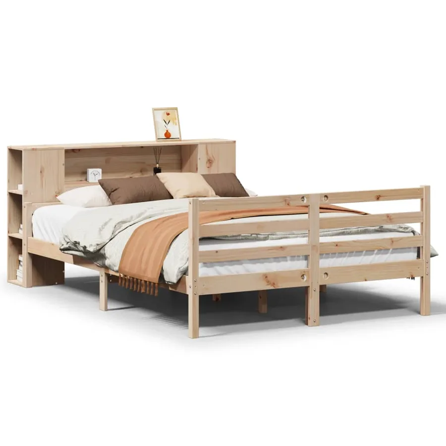 Lit bibliothèque sans matelas 135x190 cm bois de pin massif - 2