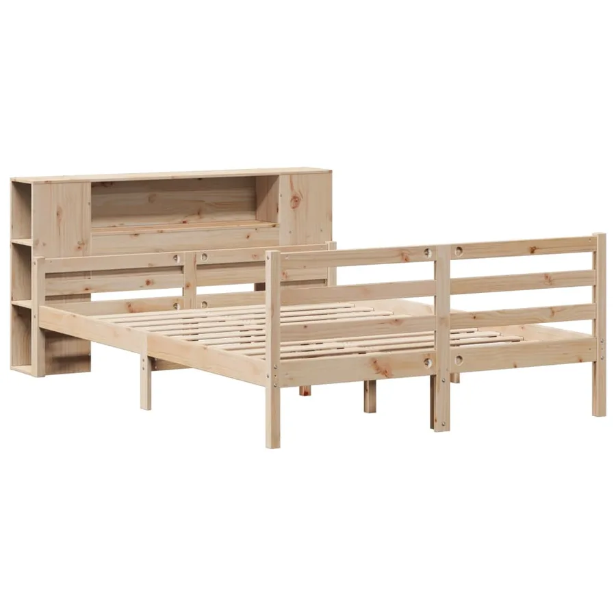 Lit bibliothèque sans matelas 135x190 cm bois de pin massif - 3