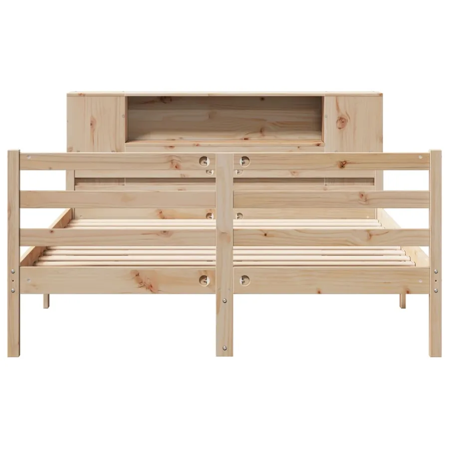 Lit bibliothèque sans matelas 135x190 cm bois de pin massif - 4